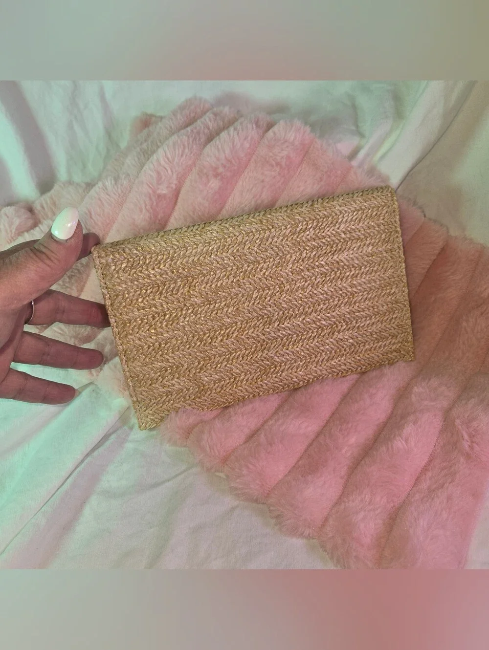 Dior Natural Straw Envelope Clutch with White Logo